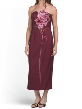 RENE BY RENE RUIZ Strapless 3d Floral Tea Length Dress